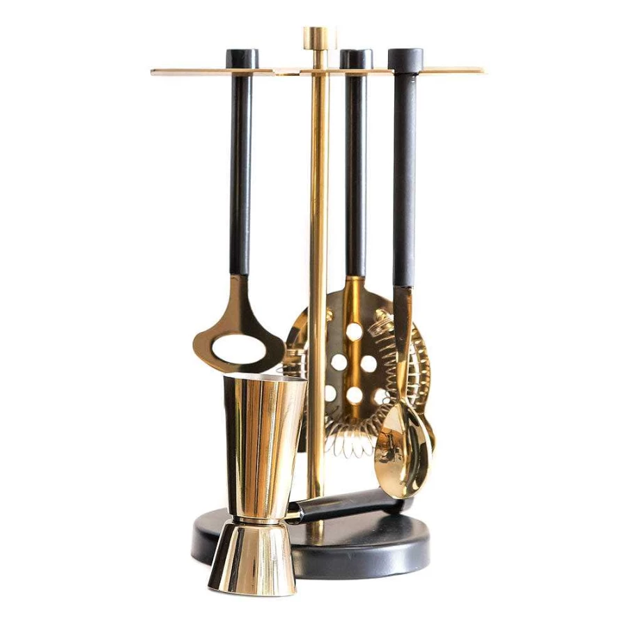 Wheel and Barrow Gold and Black Coated Premium Bar Tool Set for Cocktails