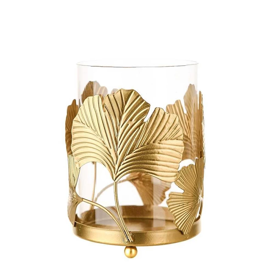 Wheel and Barrow Gold Ginkgo Leaf Tealight Candle Holder 13cm x 9.5cm Decorative Home Decor