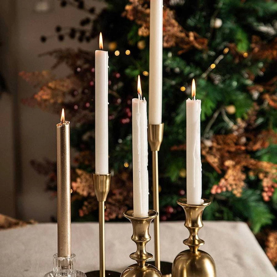 Wheel and Barrow Bell Shape Taper Candle Holder - Brushed Gold Finish - 16cm Height - Elegant Table Decor