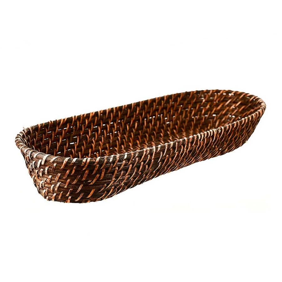 Wheel and Barrow Large Rattan Bread Basket - 44x17x7cm Natural Fiber Bread Storage Bin for Kitchen, Dining, or Bakery