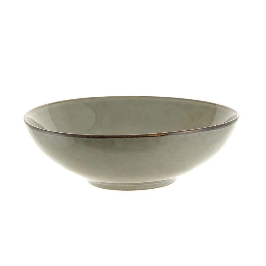 Wheel and Barrow 20Cm Olive Green Stoneware Bowl - Handcrafted Ceramic Dinnerware