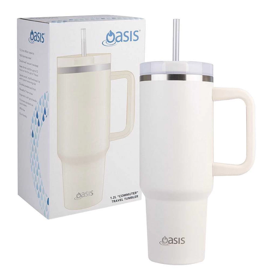 Wheel and Barrow Oasis Commuter Tumbler 40oz Insulated Travel Mug in Alabaster White