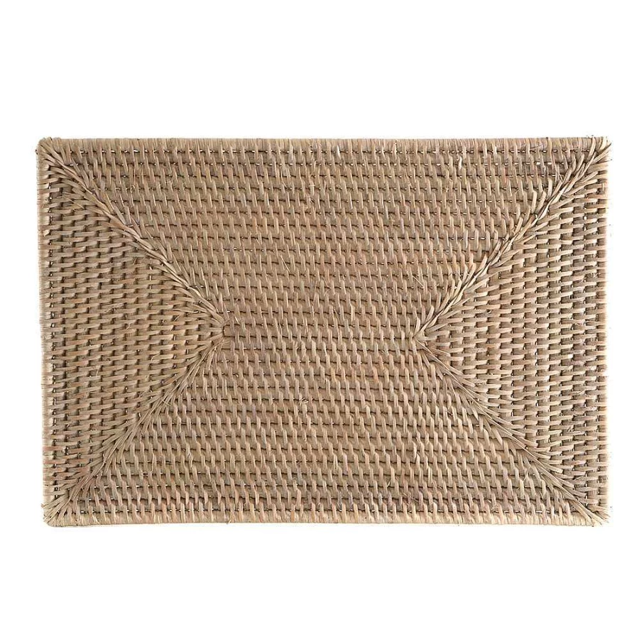Wheel and Barrow White Washed Rattan Placemat - 45cm Round Natural Fiber Table Mat for Dining & Home Decor