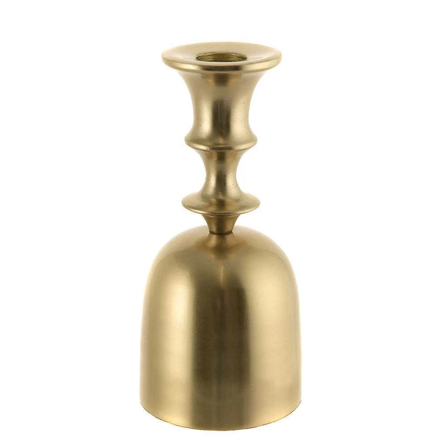 Wheel and Barrow Bell Shape Taper Candle Holder - Brushed Gold Finish - 16cm Height - Elegant Table Decor