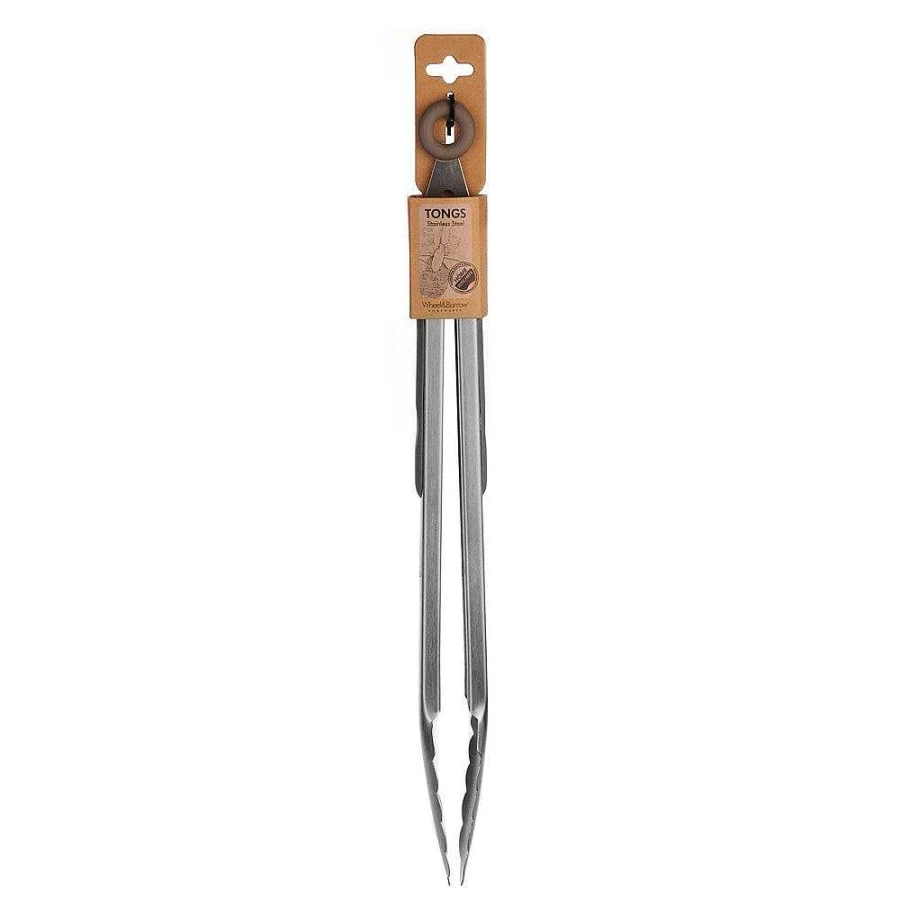 Wheel and Barrow 30cm Stainless Steel Kitchen Tongs with Non-Slip Silicone Handle - Heat Resistant Cooking Tongs for Grilling, Serving, and Salad