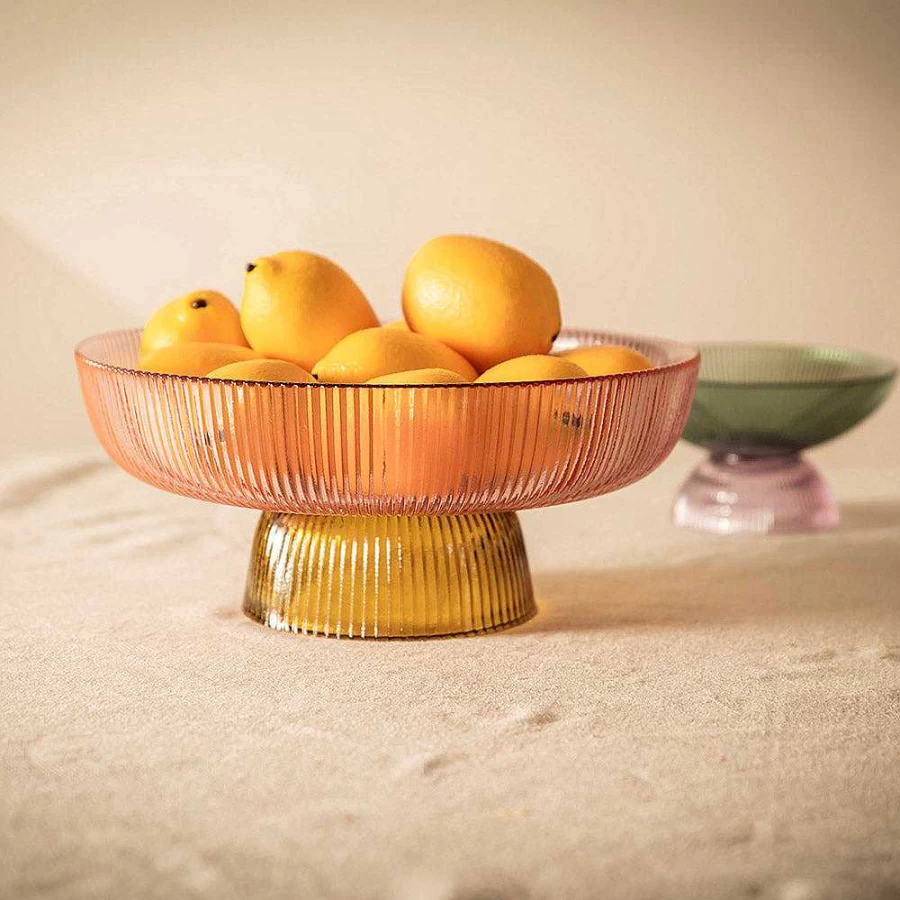 Wheel and Barrow Green and Purple Glass Footed Bowl - 15cm x 18.5cm Elegant Serving Dish