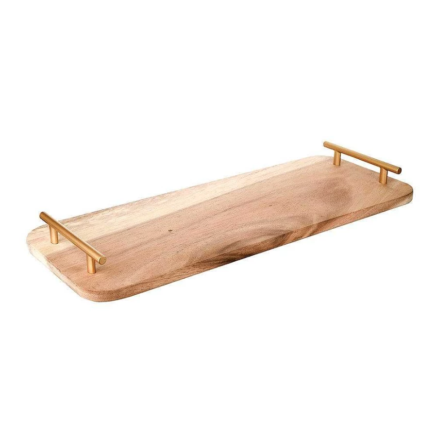 Wheel & Barrow Acacia Wood Cutting Board with Brass Handle - 50cm x 20cm Rectangle Kitchen Chopping Board