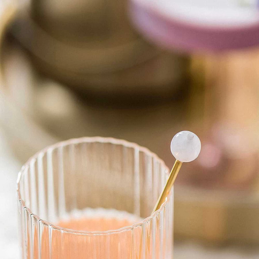 Wheel and Barrow Brass Cocktail Stirrer with Decorative Pink Resin Handle - Elegant Barware for Mixing Drinks