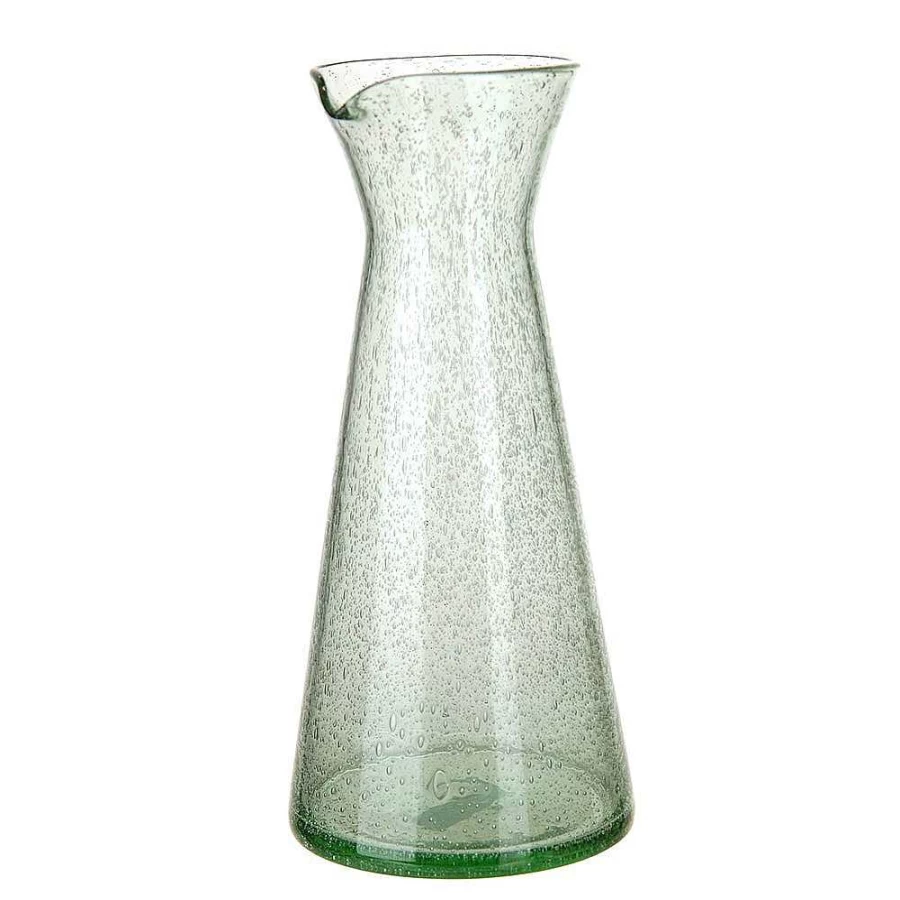 Wheel and Barrow 985ml Bubble Glass Carafe - Green Decanter for Water or Wine
