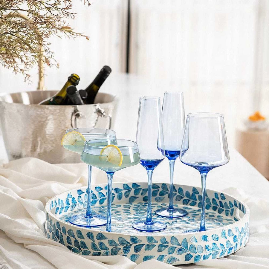 Wheel and Barrow Cornflower Blue Coupe Glass - 270ml Elegant Drinking Glass for Cocktails and Champagne