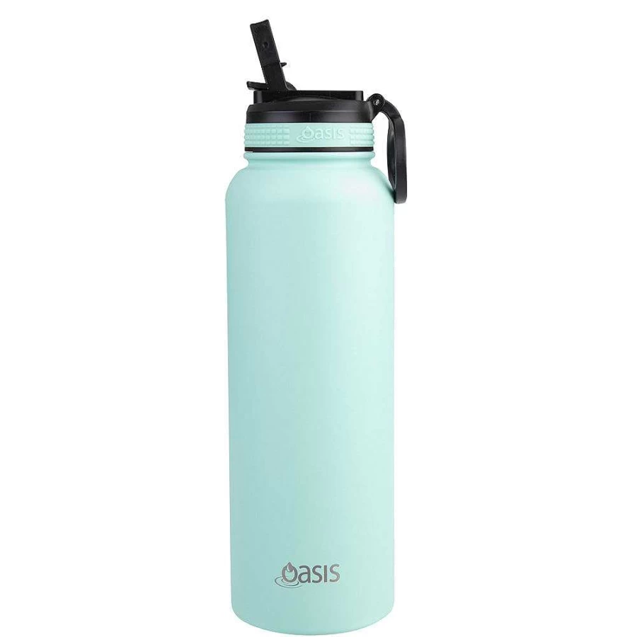 Wheel and Barrow 1.1L Mint Green Water Bottle with Straw - Leak Proof BPA Free Sipper for Hydration