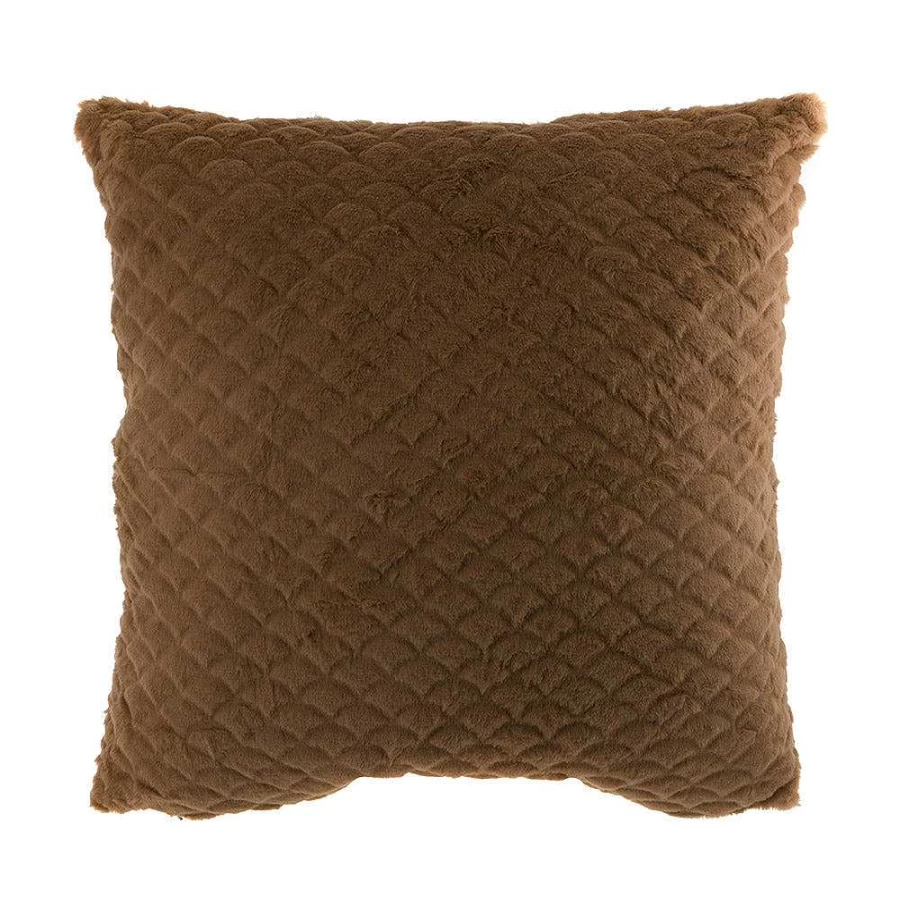 Wheel and Barrow 50x50cm Caramel Faux Rabbit Fur Scallop Edge Cushion Cover