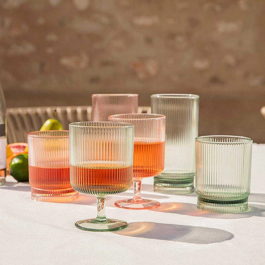 Wheel and Barrow Green Acrylic Ribbed Highball Glass - 410ml, Durable & Stylish Drinking Cup for Cocktails and Beverages