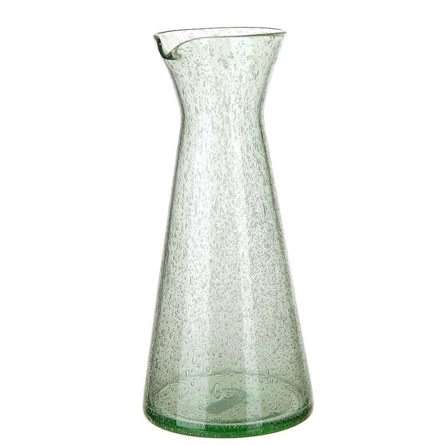 Wheel and Barrow 985ml Bubble Glass Carafe - Green Decanter for Water & Wine