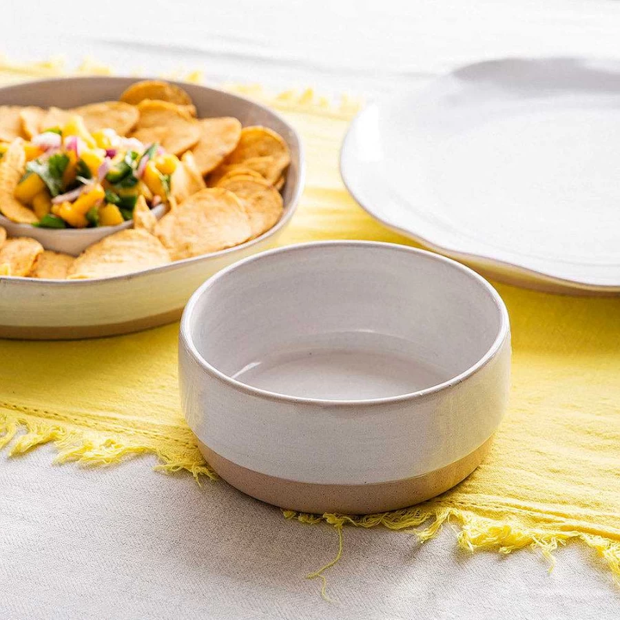 Wheel and Barrow 15.5cm White Ceramic Serving Bowl - Round Stoneware Dish for Soup, Salad, or Dessert