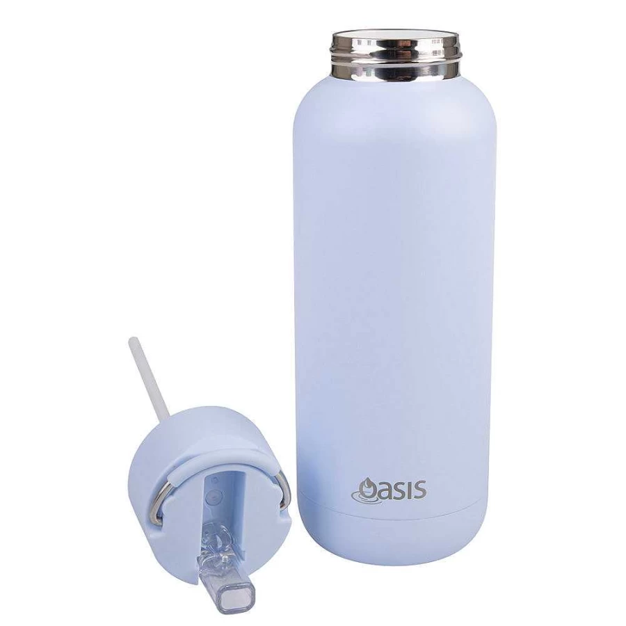 Wheel and Barrow Oasis 1 Liter Ceramic Water Bottle in Periwinkle Blue