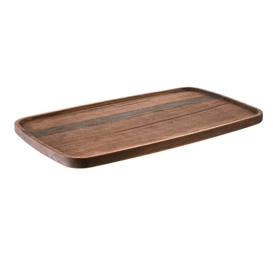 Wheel and Barrow Dark Brown Acacia Wood Serving Tray - 58cm x 34cm Rectangle Rustic Charcuterie Board