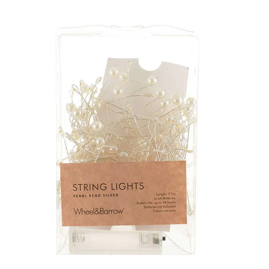 Wheel and Barrow Silver Pearl Bead String Lights - 2.1 Meters Decorative Lighting for Home and Events