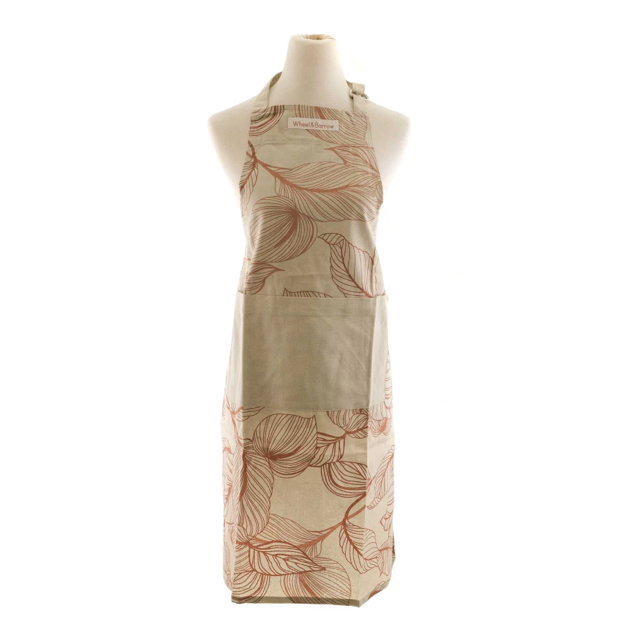 "Wheel and Barrow Pumpkin/Tawny Apron with Solid Pocket & Adjustable Ties - 70x90cm Kitchen Bib"