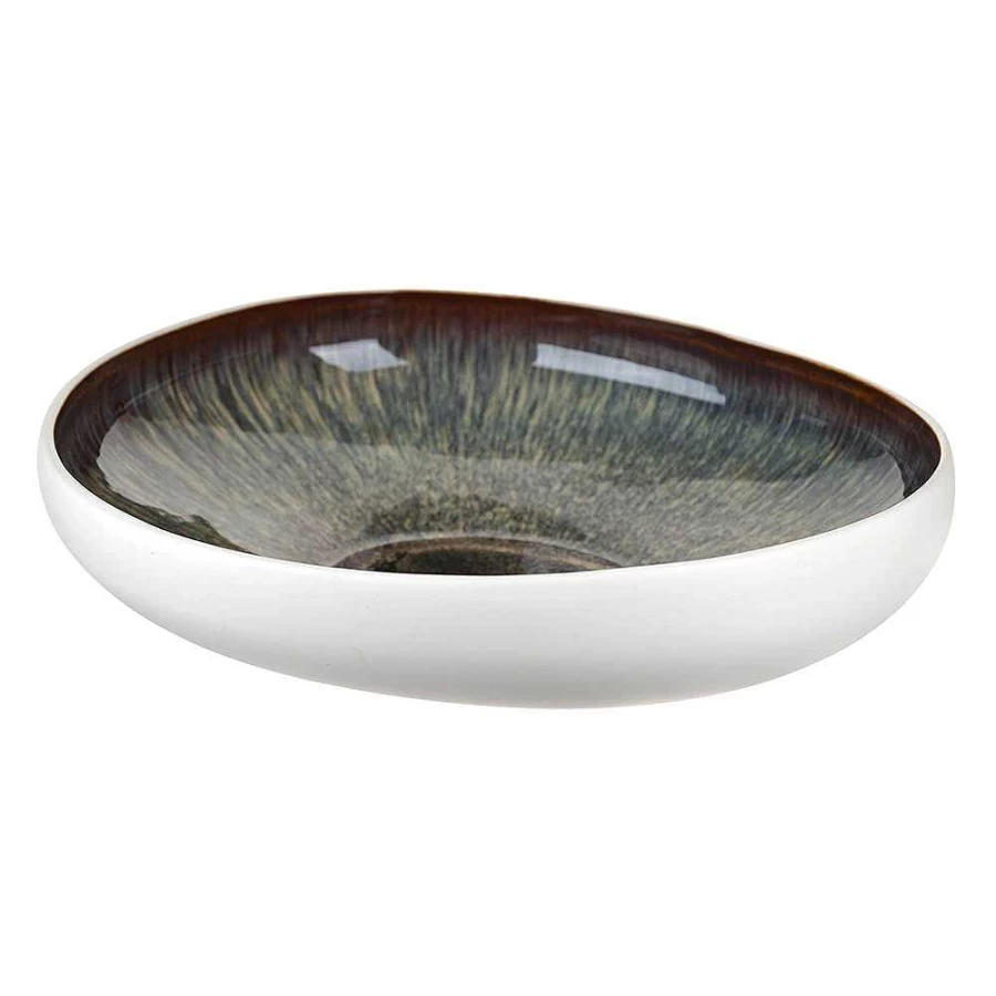 Wheel and Barrow Organic Matt White Bowl with Atomic Design - 37.5 x 37 x 5 cm Ceramic Serving Dish