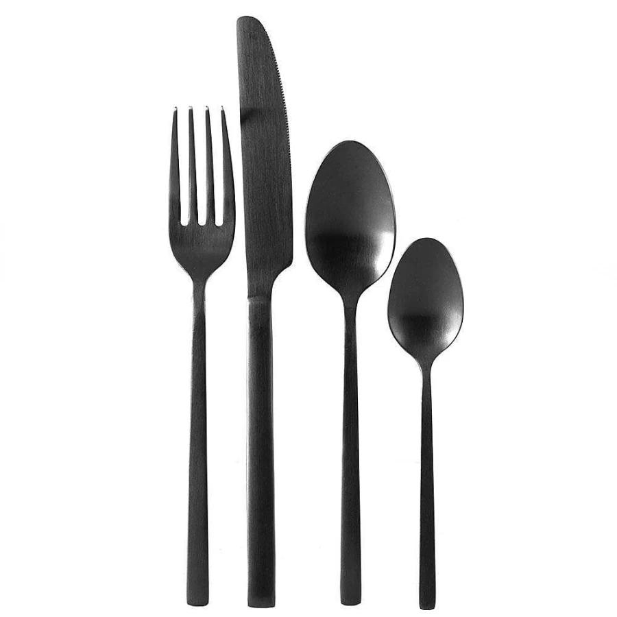 Wheel & Barrow 16-Piece Black 18/10 Stainless Steel Cutlery Set - Premium Dining Utensils