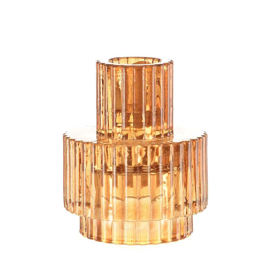 Wheel and Barrow Amber Glass Candle Holder - 8.5cm x 7cm Decorative Tea Light Vase for Home Decor