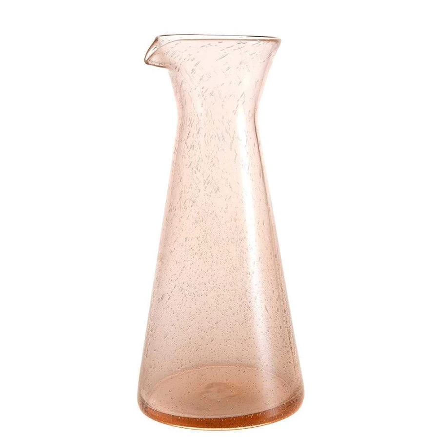Wheel & Barrow Rose Pink Glass Carafe - 985ml Bubble Design Pitcher for Water & Beverages