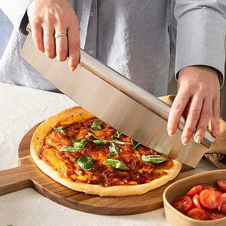 Wheel and Barrow Stainless Steel Rocking Pizza Cutter - Heavy Duty Kitchen Tool for Effortless Slicing