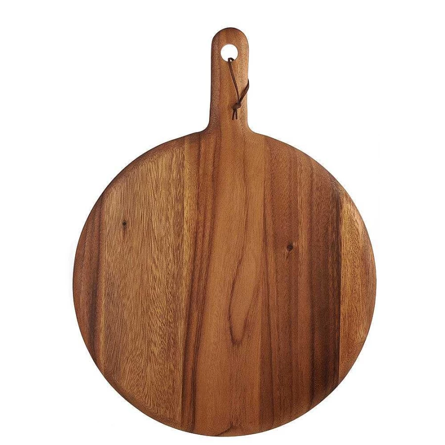 "Wheel & Barrow Acacia Wood Round Cutting Board with Handle - 37cm Diameter, 1.5cm Thick, Premium Kitchen Chopping Board"