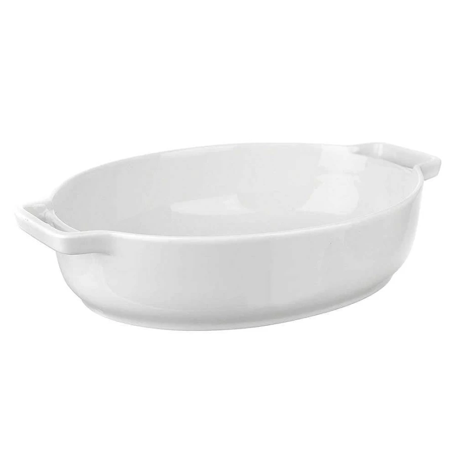 Wheel and Barrow White Porcelain Oval Baking Dish 36cm - Oven Safe Stoneware Roasting Pan