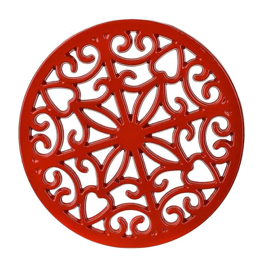 Wheel and Barrow Red Cast Iron Trivet 20cm - Heat Resistant Kitchen Countertop Protector