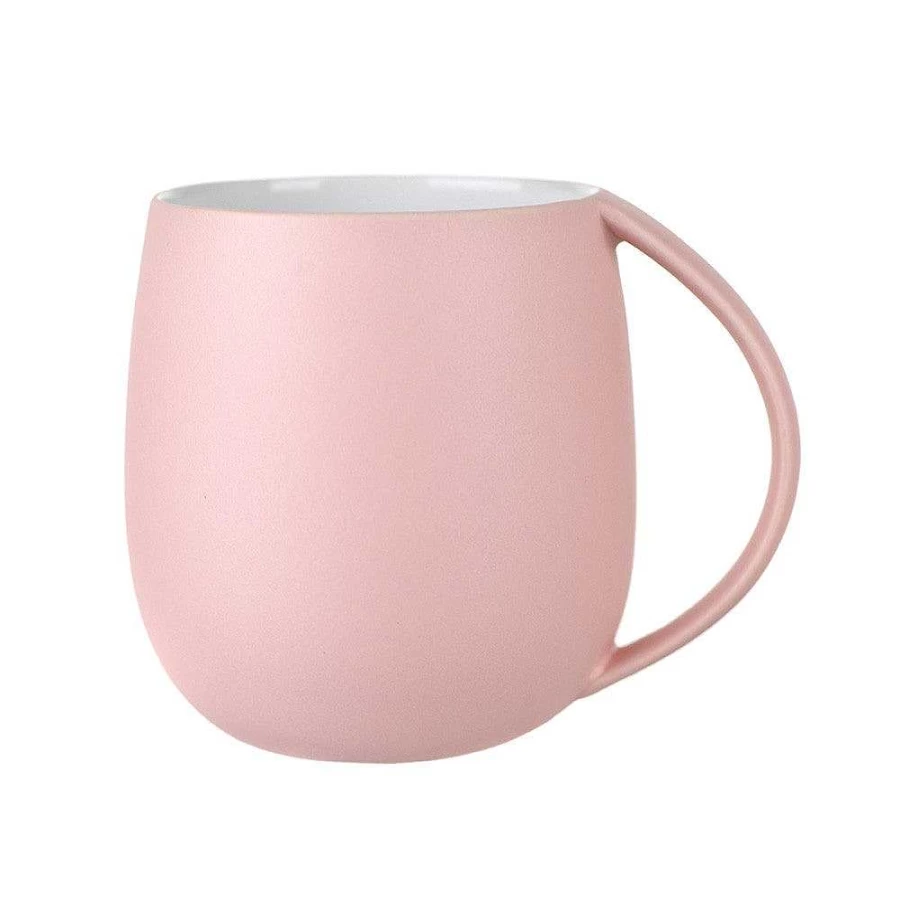 Wheel and Barrow Pink Matte Ceramic Mug 400ml – Insulated Coffee Cup with Handle