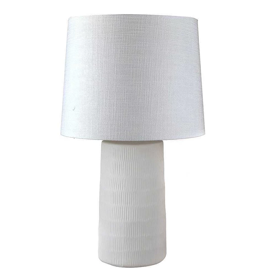Wheel and Barrow Matt White Ribbed Texture Table Lamp - 67cm Modern Lighting