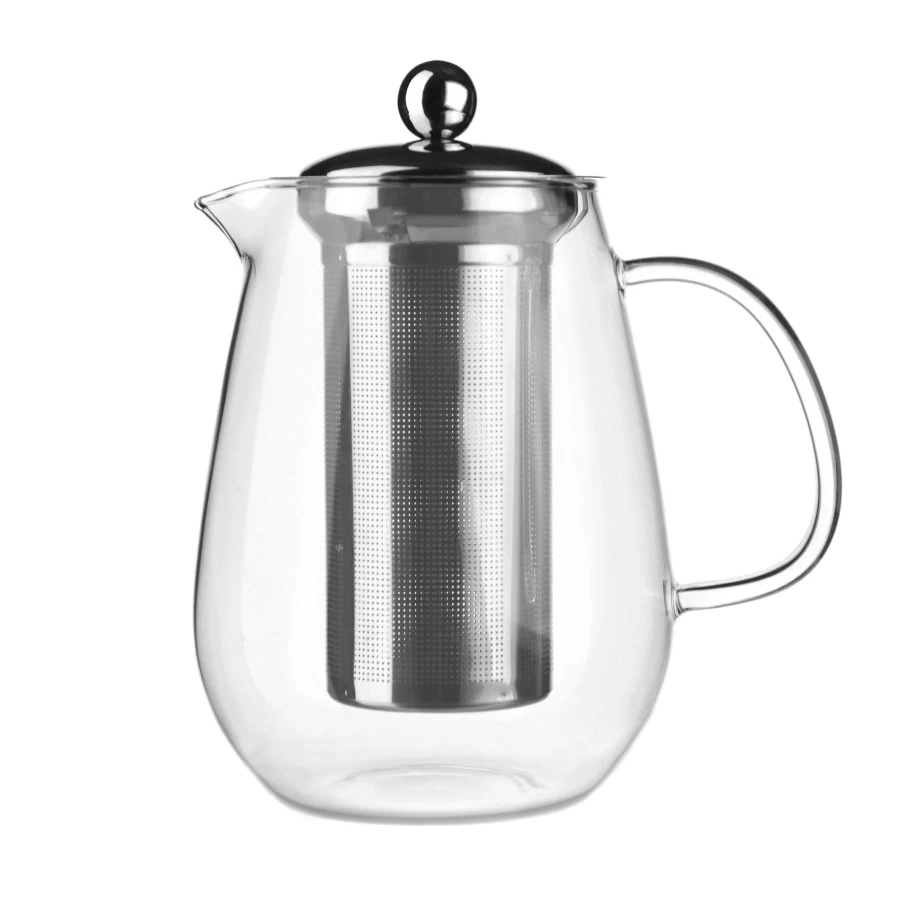Wheel and Barrow 1.1L Glass Teapot with Stainless Steel Infuser - Tall Heat-Resistant Brewing Pot