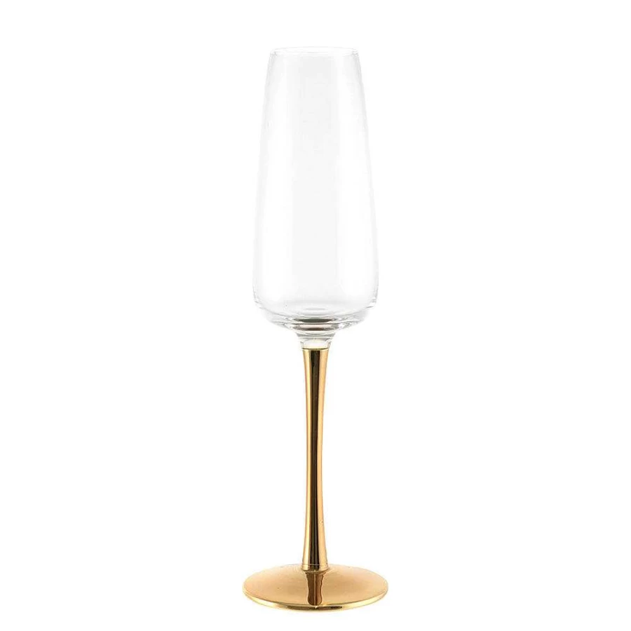 "Wheel and Barrow Gold Champagne Flutes - Set of 2, 220ml Elegant Crystal Glasses for Celebrations"