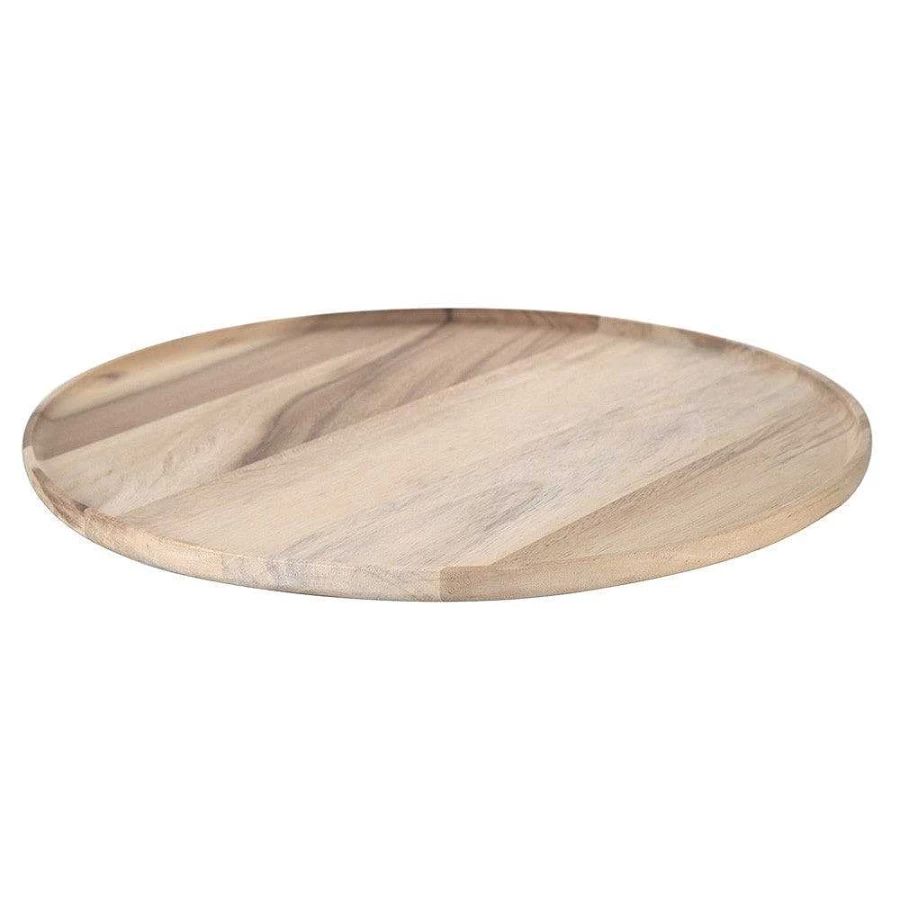 Wheel and Barrow Acacia Wood Round Serving Tray 48cm - Handcrafted Natural Wooden Charcuterie Board