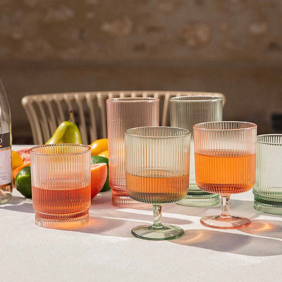 Wheel and Barrow Green Acrylic Ribbed Wine Glass - 295ml Shatterproof Cup for Party and Home Decor