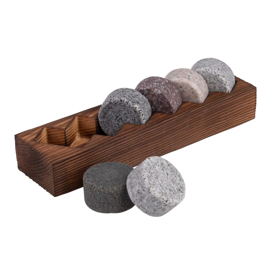 Wheel and Barrow Whisky Disc Set with Wood Base - 6 Premium Scotch Coasters for Home Bar