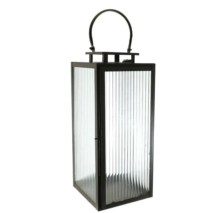 Wheel and Barrow Matte Black Steel Rectangle Lantern - 48cm x 21cm Outdoor Garden Decoration