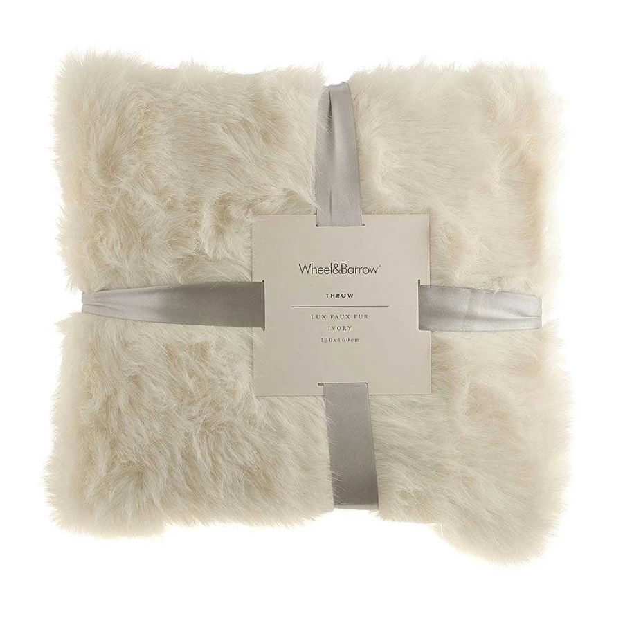 Wheel and Barrow Lux Ivory Faux Fur Throw Blanket 130x160 cm Cozy Soft Plush