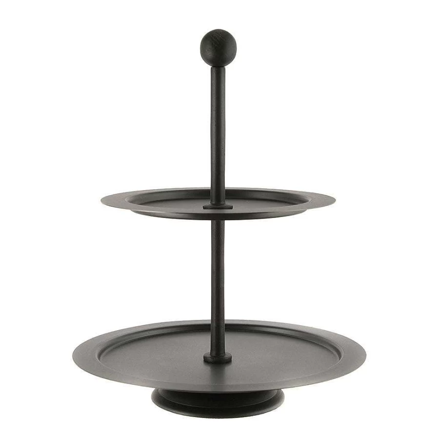 "Wheel & Barrow 2-Tier Graphite Black Cake Stand - Elegant Dessert Display for Weddings & Events"