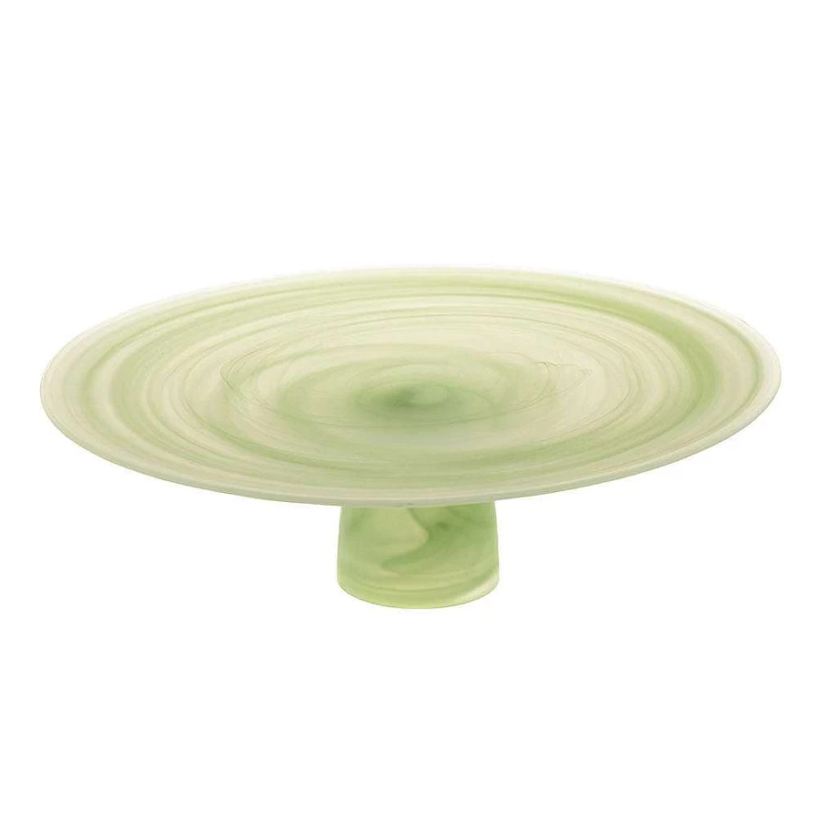 Wheel and Barrow Alabaster Green 33cm Footed Serving Plate - Elegant Decorative Dish for Dining & Entertaining