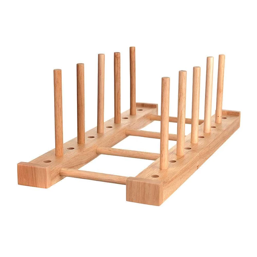 Wheel and Barrow Rubberwood Plate Display Stand 18x37x12cm - Durable Kitchen Countertop Organizer