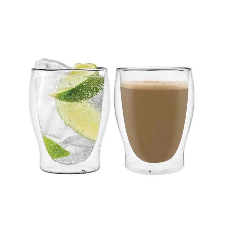 Wheel and Barrow Double Wall Insulated Coffee Glasses - 110ml (Set of 2) - Heat Resistant Glass Cups for Hot Beverages