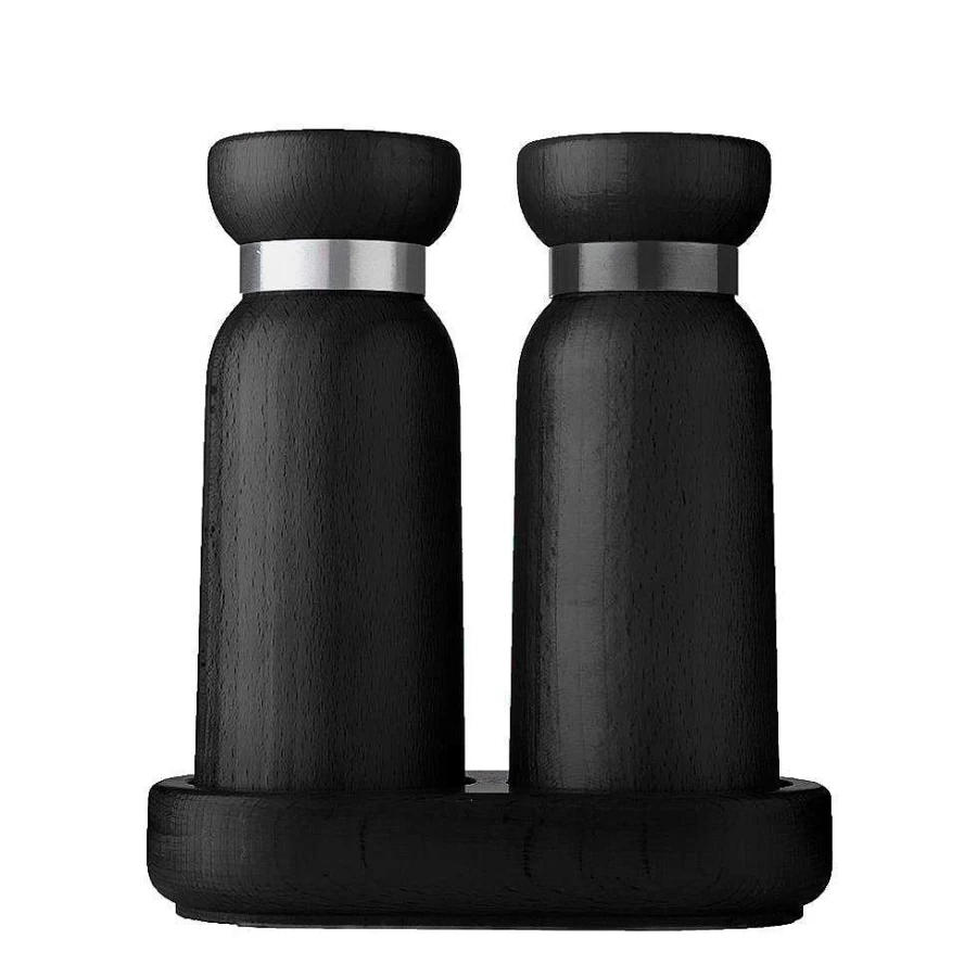 Wheel & Barrow Premium 3-Piece Salt and Pepper Shaker Set - Black