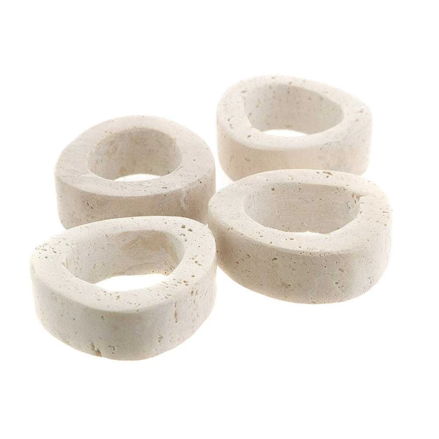 Wheel and Barrow White Travertine Napkin Ring with Resin Filling - 7x6x2cm Elegant Tableware