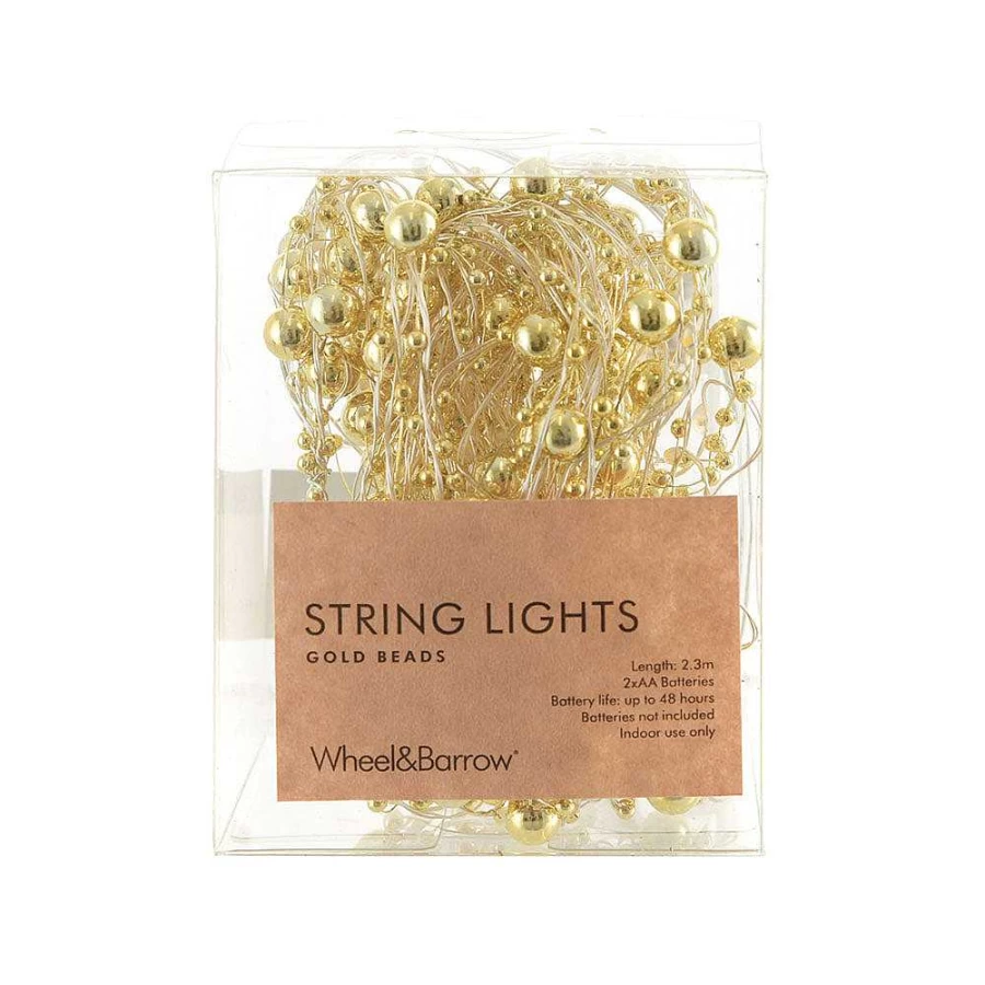 "Wheel and Barrow Gold Bead String Lights - 2.3M Decorative Fairy Lights for Home & Party"
