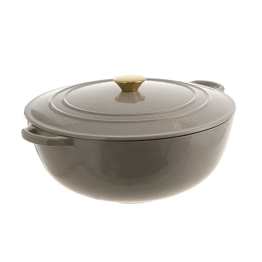 Wheel and Barrow 7L Round Cast Iron Casserole Pot with Lid, 32.5cm Dutch Oven for Cooking, Baking & Serving