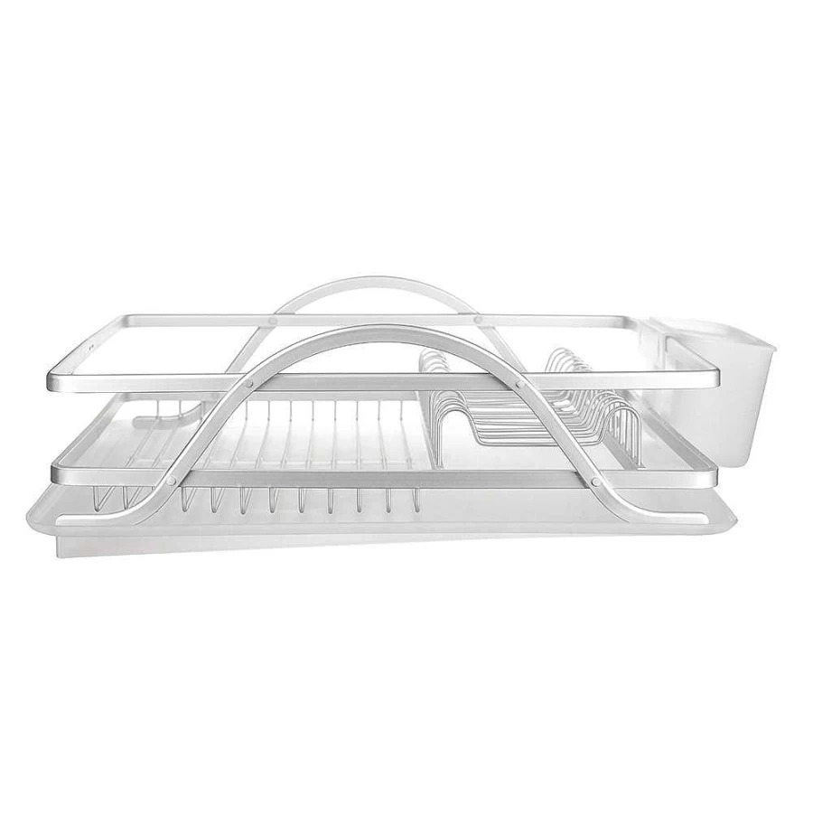 Wheel and Barrow Aluminium Dish Drainer with Cutlery Holder and Drying Tray, 49cm x 38cm x 14cm, Silver Kitchen Organizer