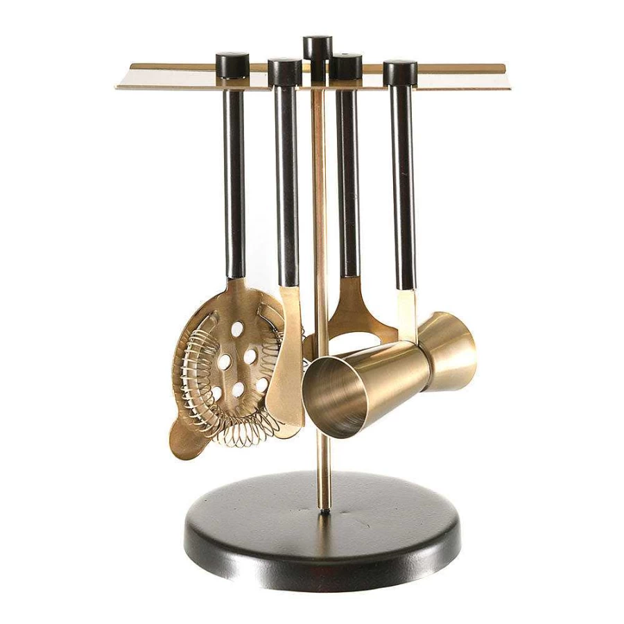 Wheel and Barrow Gold and Black Coated Premium Bar Tool Set for Cocktails